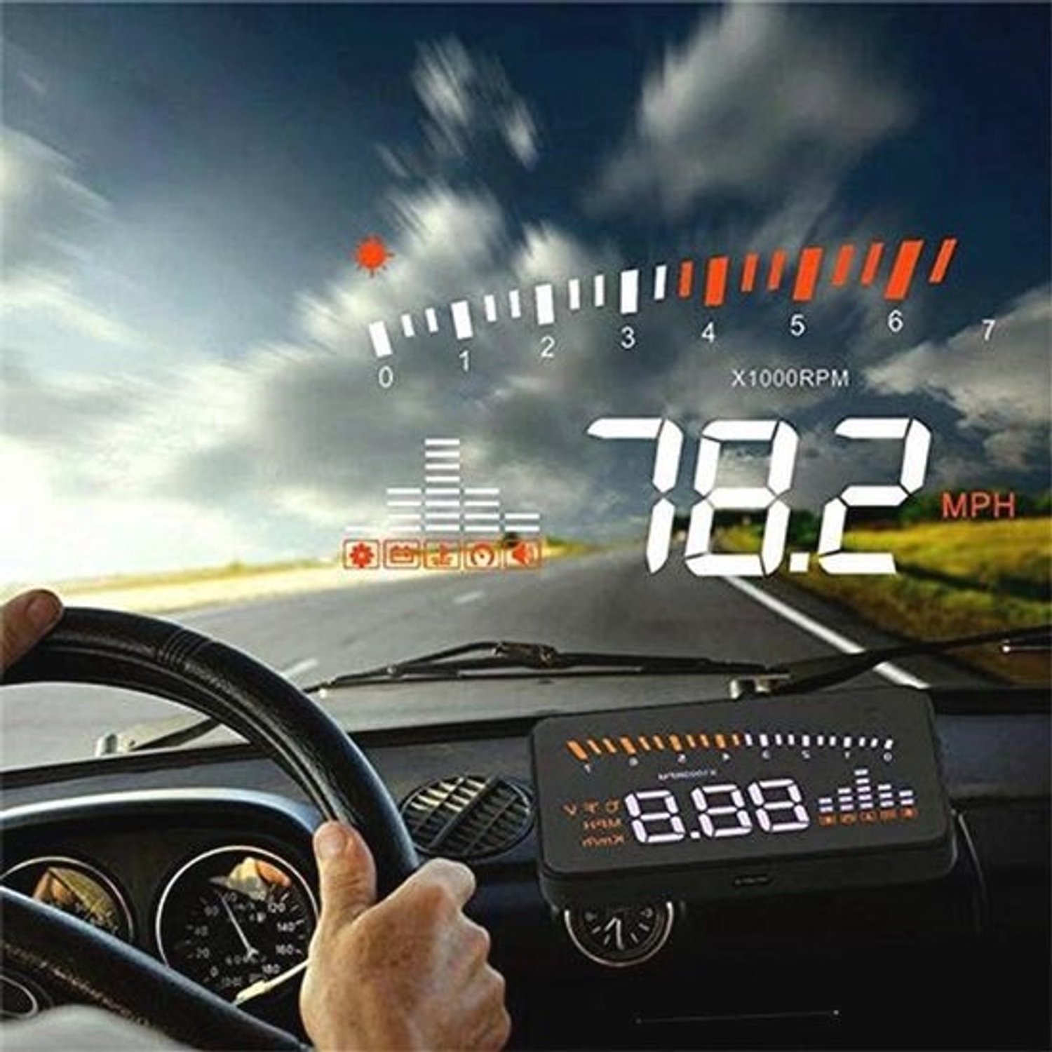 HUD-snelheidsmeter - Head-updisplay - Rijden met focus - HD-projectie op voorruit - 90x53x26 mm - Zwart