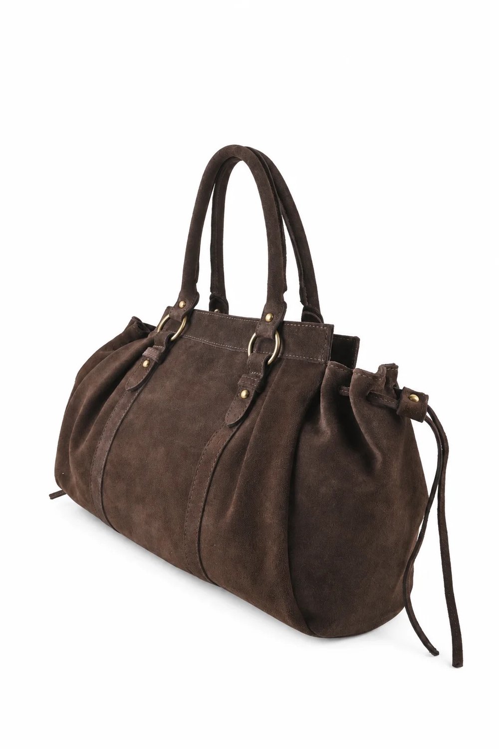 Damestas - Echt Suede - 53 x 27 x 10 cm - Schoudertas - Lederen handtas - Suède - Koffie bruin - Ruime tas.