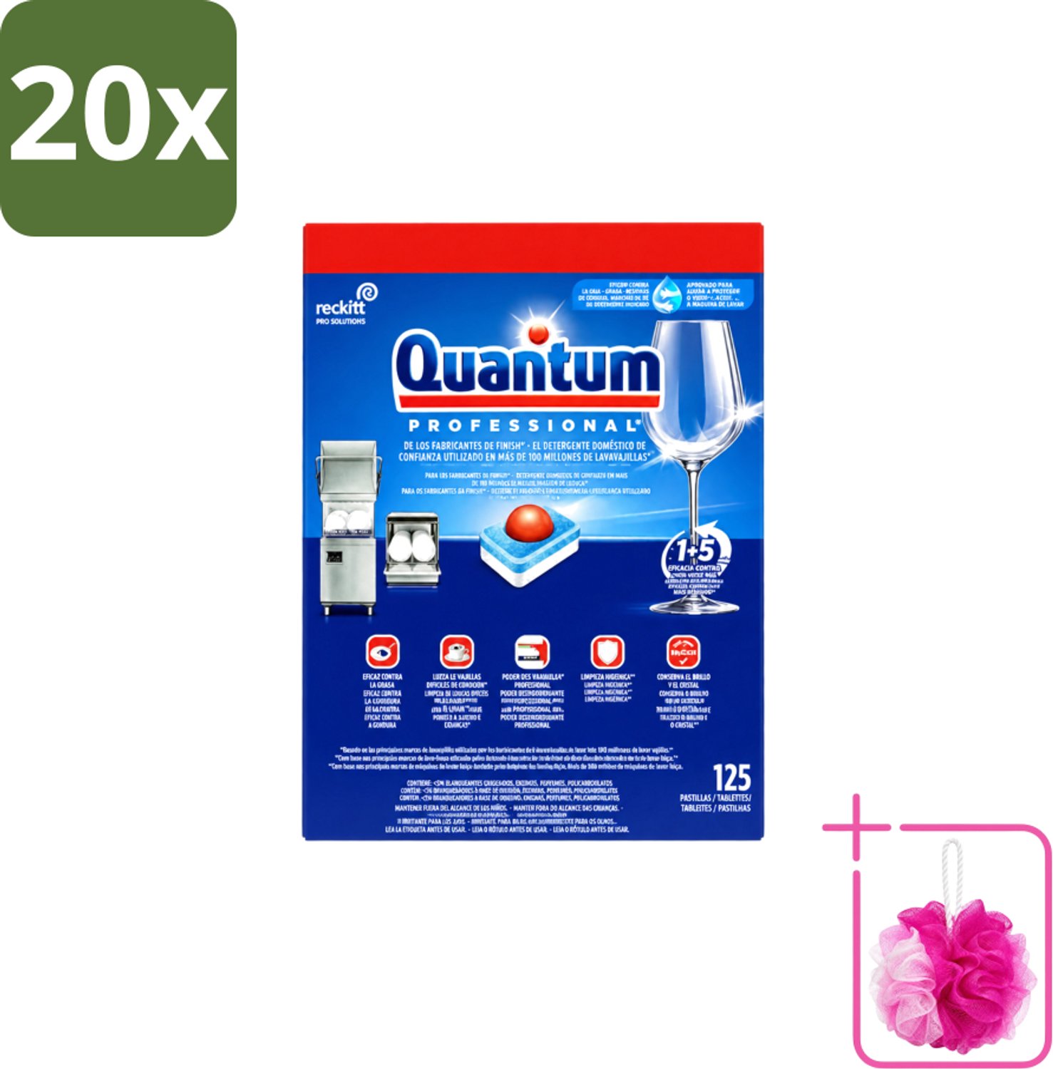 20 x Finish – Vaatwastabletten – Quantum Pro All-in-One – 125 Capsules - Bulkverpakking - Vaatwastabletten - Douchemop - Professionele vaatwasser