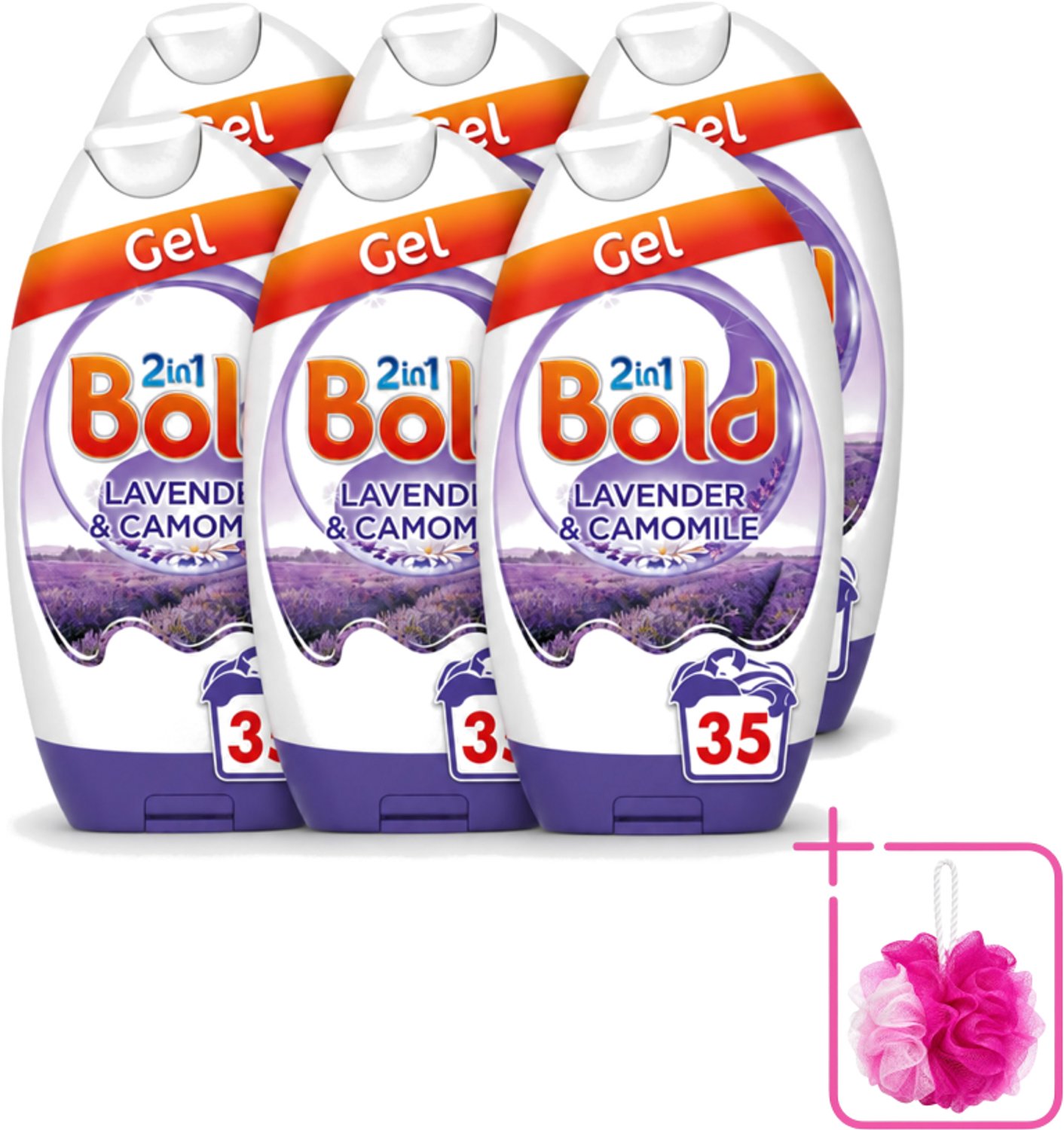 6 x BOLD - Wasgel - 2 in 1 - Lavendel en Kamille - 35 Wasbeurten - Bulkverpakking - Wasgel - Douchemop - Wasmiddel