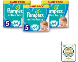 3 x Pampers - Active Baby - Luiers - Maat 5 (11-16 kg) - Zachte Pasvorm - 64 Luiers - Wasstrips - Luiers Voor Baby - Droge Huid - Luchtdoorlatende Banen - Pasvorm - Absorberende Kern