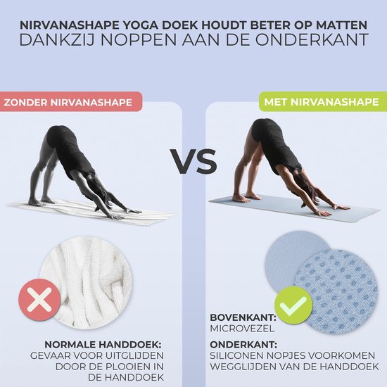 NIRVANASHAPE - Yogahanddoek als yogamat handdoek - antislip noppen - absorberende microvezel - hygiënisch en wasbaar op 40 graden - 185 x 63 cm - lichtblauw/geel — afbeelding 2