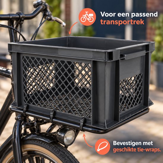 Dutch Standard Fietskrat – 26 Liter – 40 x 30 x 22 cm – Kunststof – Voor Voordrager – Donkergrijs — afbeelding 4