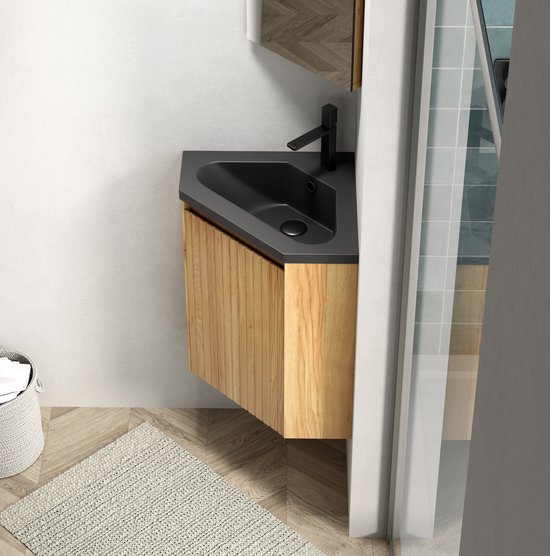 CHICFURN Badkamermeubel - Wandhangend - Hoekmodel - 1 deur - Zwart