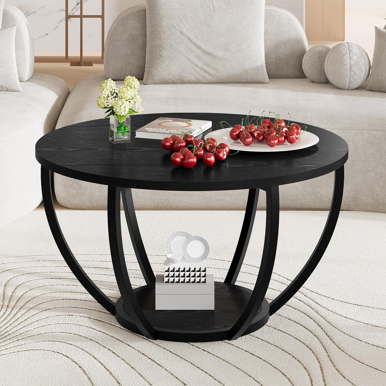 Ronde salontafel - 70 x 70 cm - 2-laags - Zwart