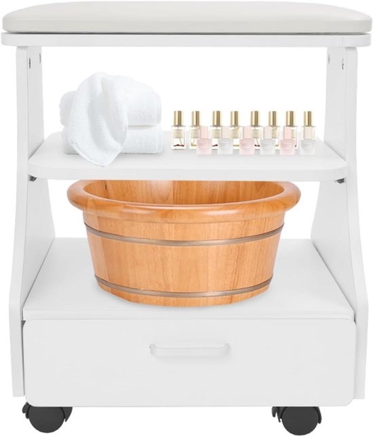 Pedicuretrolley met zitkussen en 3 lades - mobiele nagelwagen voor salon