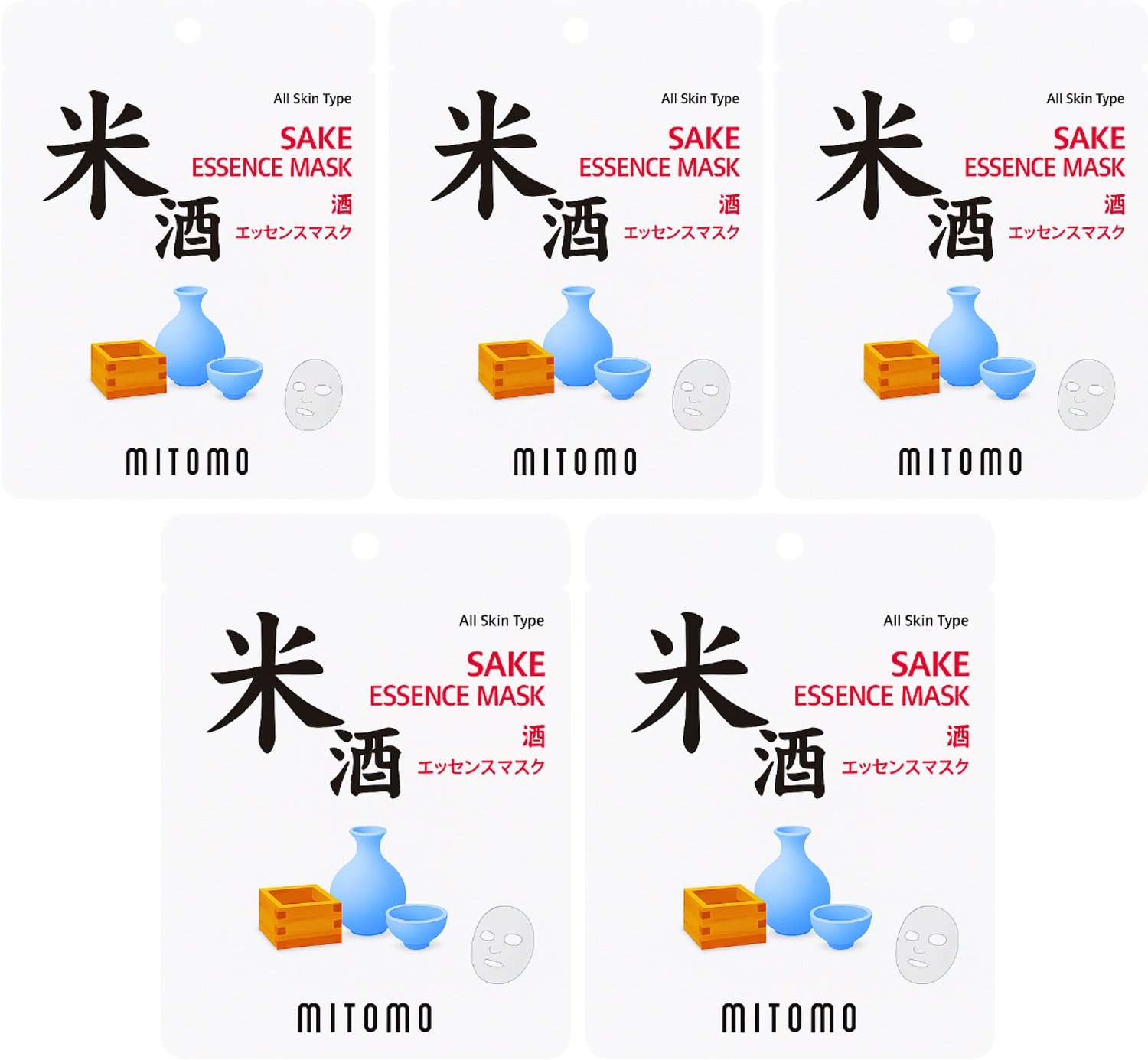 MITOMO Gezichtsmasker Sake - Egaliserend & Hydraterend Sheet Mask - Gezichtsverzorging - 5 Stuks