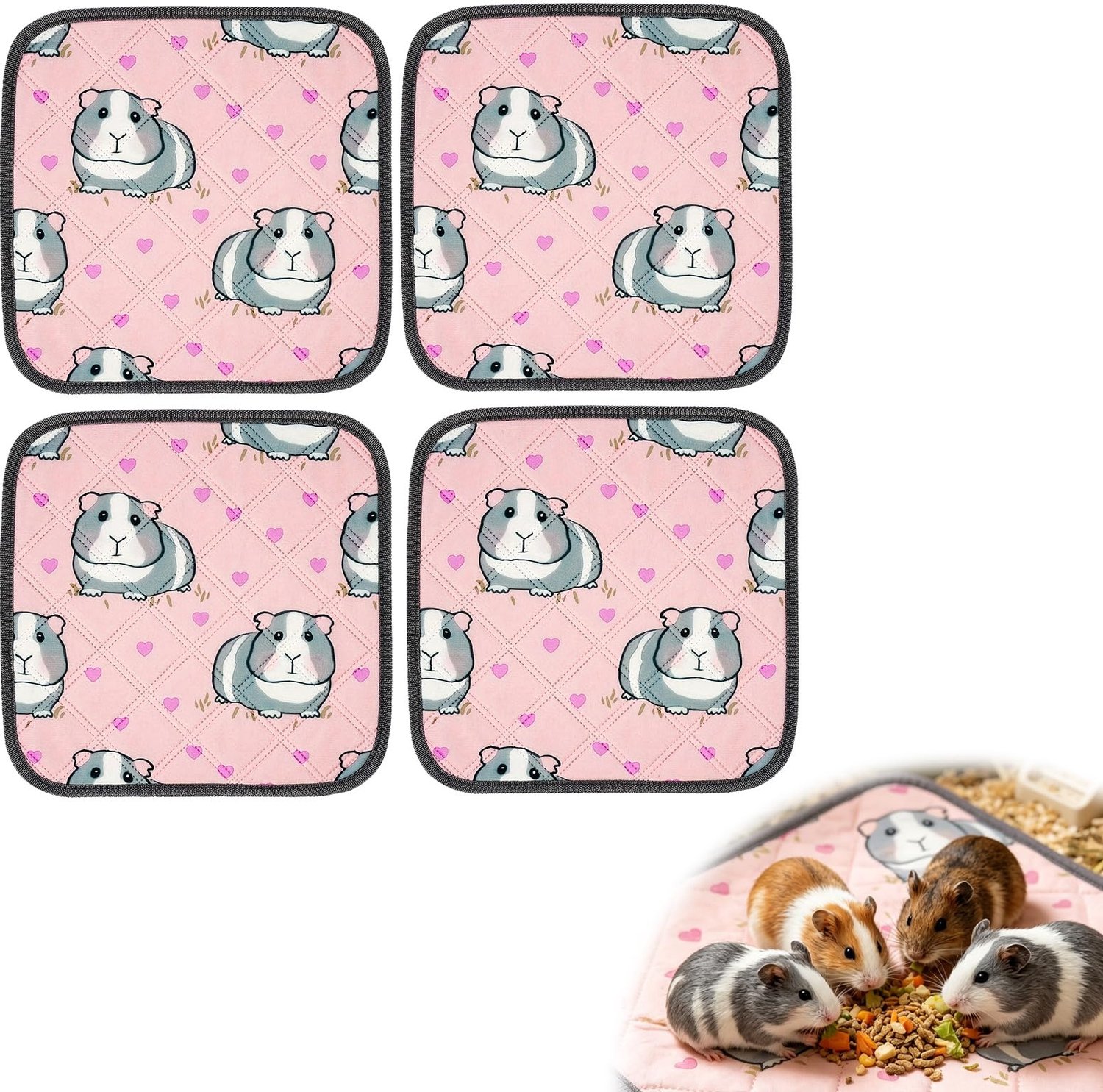 Famanu – Herbruikbare onderleggers voor cavia's, waterdicht en snel absorberend, set van 4 pads