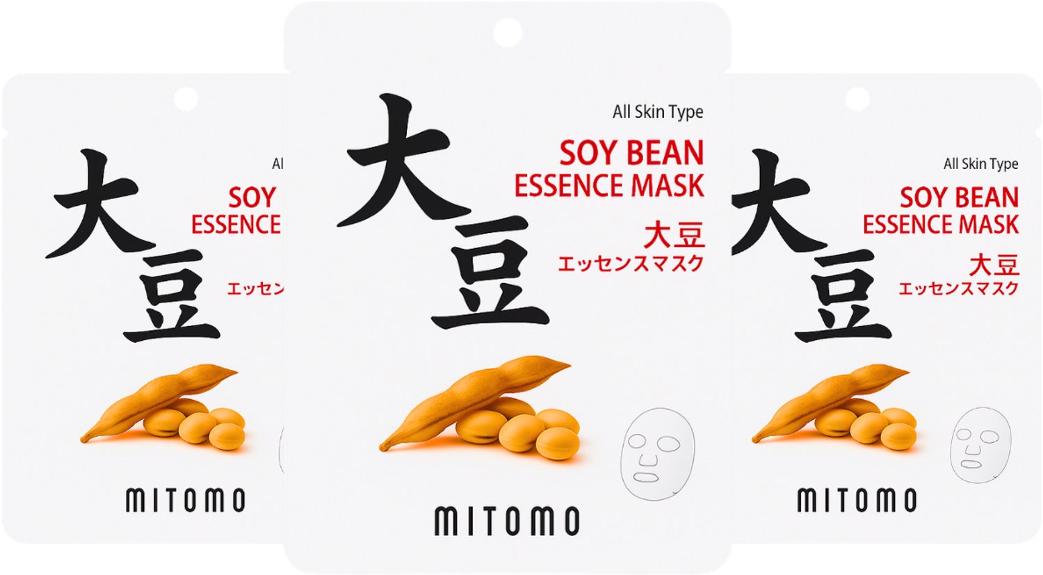 MITOMO Gezichtsmasker Soy Bean - Voedend & Hydraterend Sheet Mask - Gezichtsverzorging - 3 Stuks
