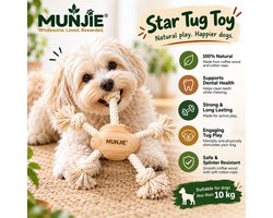 Munjie Coffee Wood Star Tug – Natuurlijk Hondenspeelgoed – Koffiehout & Katoenen Touw – Kauwen, Trekken & Spelen – Voor Honden tot 10 kg
