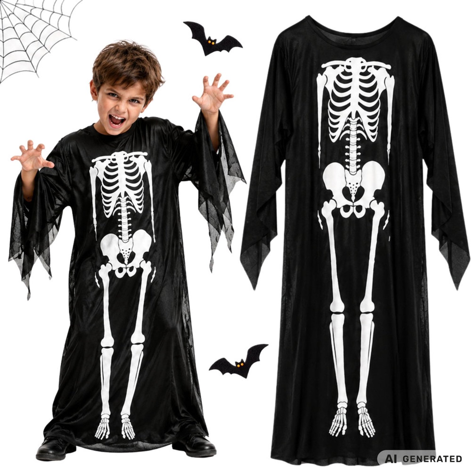 Spook en Skelet Kostuum - Rammelende Botten - Skelet Overgooier Unisex - Halloween - Verkleedkleding - Carnaval