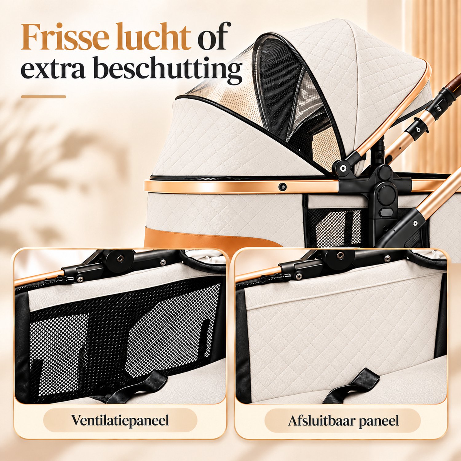 Lunola Elin Kinderwagen 3 in 1 - Buggy met Autostoel - Wandelwagen - Premium Uitvoering - Inclusief Accessoires - Wit thumbnail 3