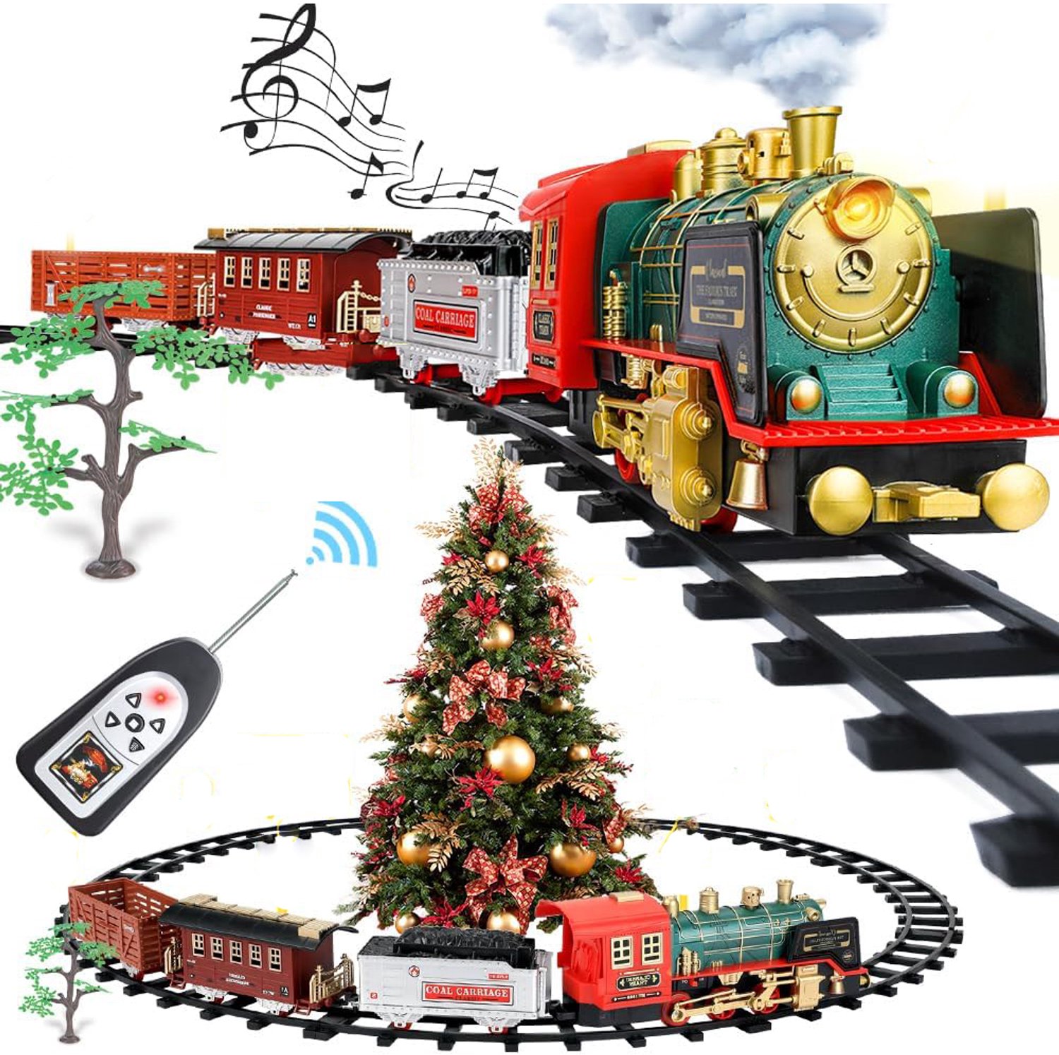 Radiografisch Bestuurbare Treinset Met Stoom - Elektrische Speelgoedtrein Met Licht En Geluid - Kersttreinset Voor Kinderen