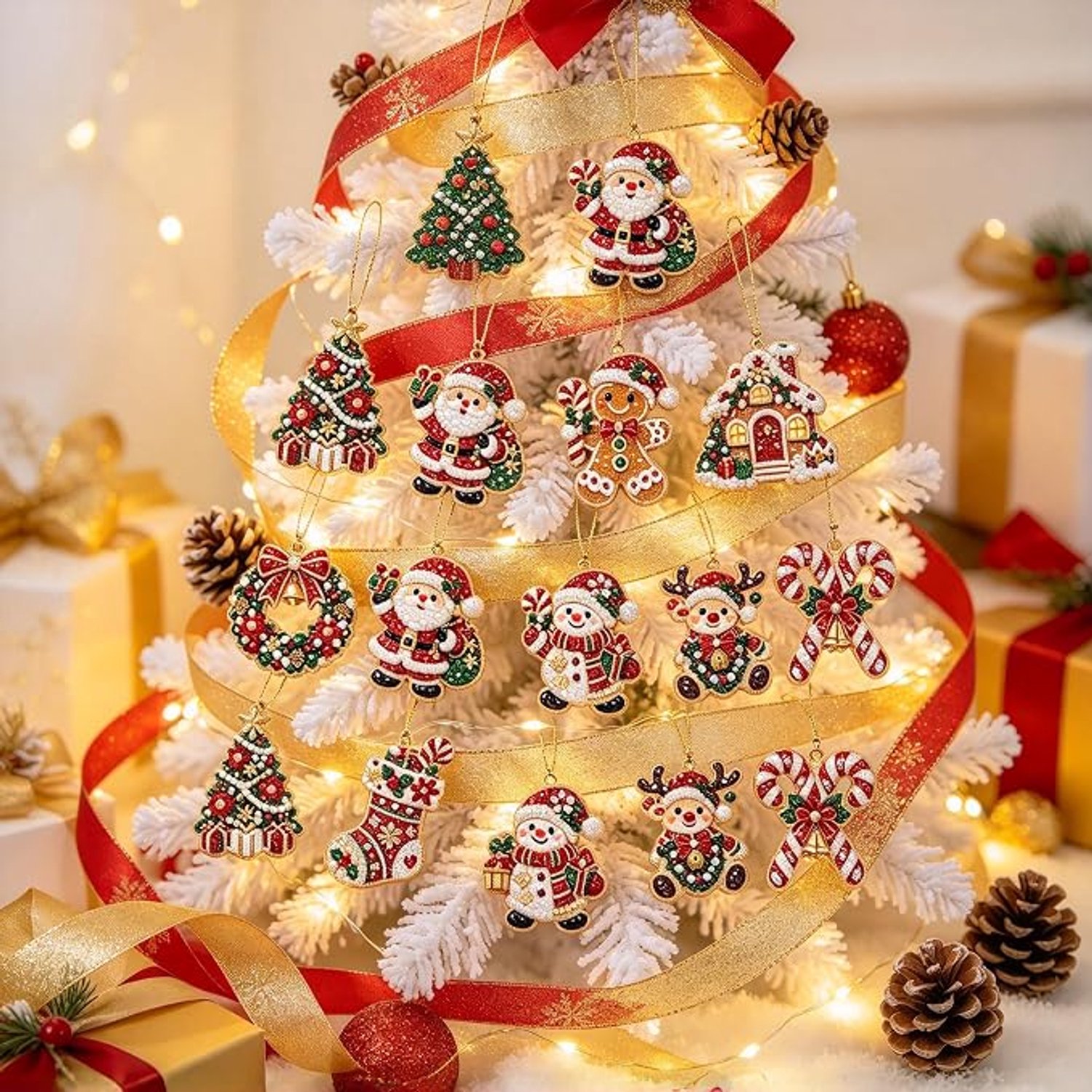 10-delige Set - DIY Diamond Painting Kersthanger - Kerstthema diamantschilderij ornament - Kerstversieringen - Kerstboomversieringen - Zelfgemaakte kerstversieringen - Kerstcadeaus - Geschikt voor volwassenen en kinderen – foto 7