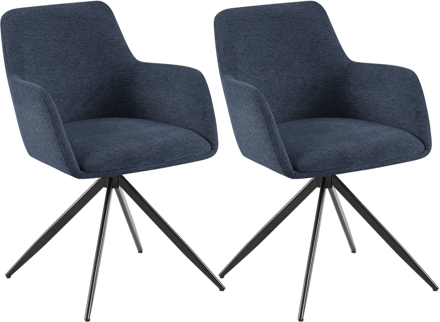 CLP Set van 2 Eetkamerstoelen Olema - Draaibaar - Auto-return - Armleuningen - Stof/blauw