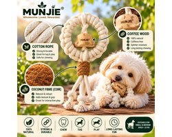 Munjie Coffee Wood Adventure Ring – Natuurlijk Hondenspeelgoed – Koffiehout, Katoenen Touw & Kokosvezel – Kauwen, Trekken & Spelen – Voor Honden tot 25 kg