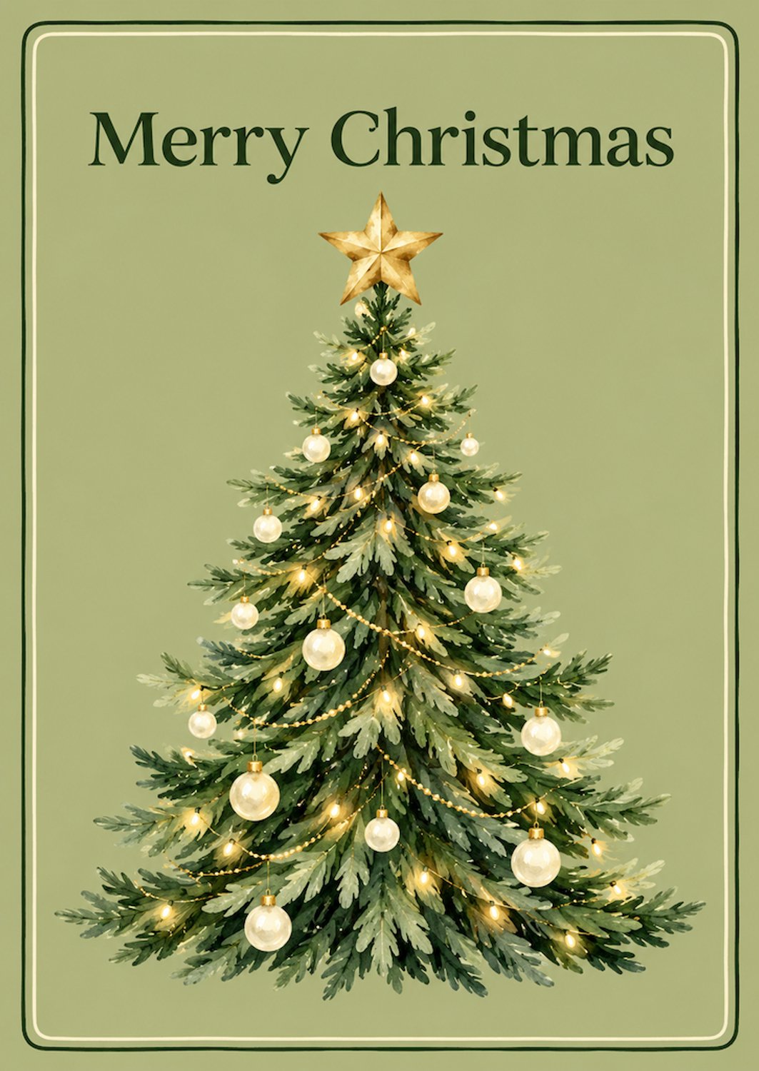 Merry Christmas kerstkaart A6 – Klassieke kerstboom met lichtjes en kerstballen