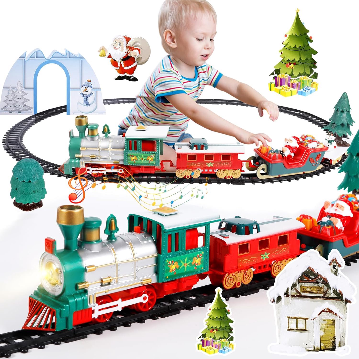 Kersttreinset - Elektrische Trein Op Batterijen - Elektrische Speelgoedtrein Met Rails En Licht - Kersttreinset Voor Kinderen