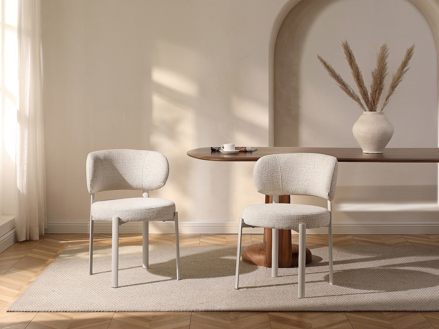 Vente-unique Set van 2 stoelen in tweedstof en metaal - Crème/Beige - ASILOVA