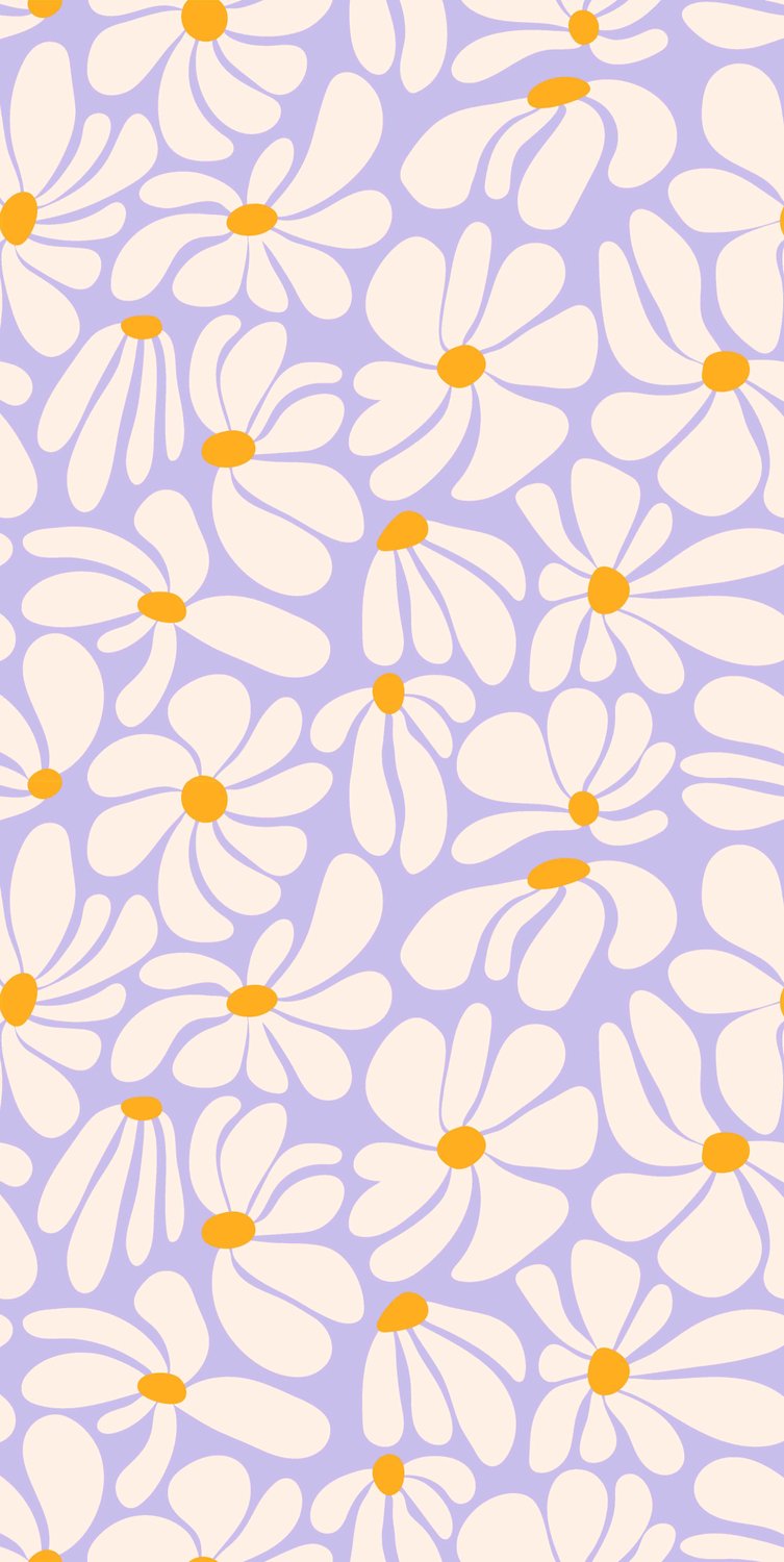Bimago Behang – Cute Creamy Little Flowers - Small flowers with creamy - wind-blown petals on a blue background – Premium Vliesbehang – 50 x 1000 cm – 5 m² – Meerkleurig – Modern Wandbehang voor Woonkamer, Slaapkamer, Kinderkamer en Kantoor