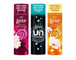 Lenor Geurbooster Geurparels Voordeelset – 3 x 240 g – Jasmin & Rose de Mai, Unstoppables Fresh & Ambre & Orchidée
