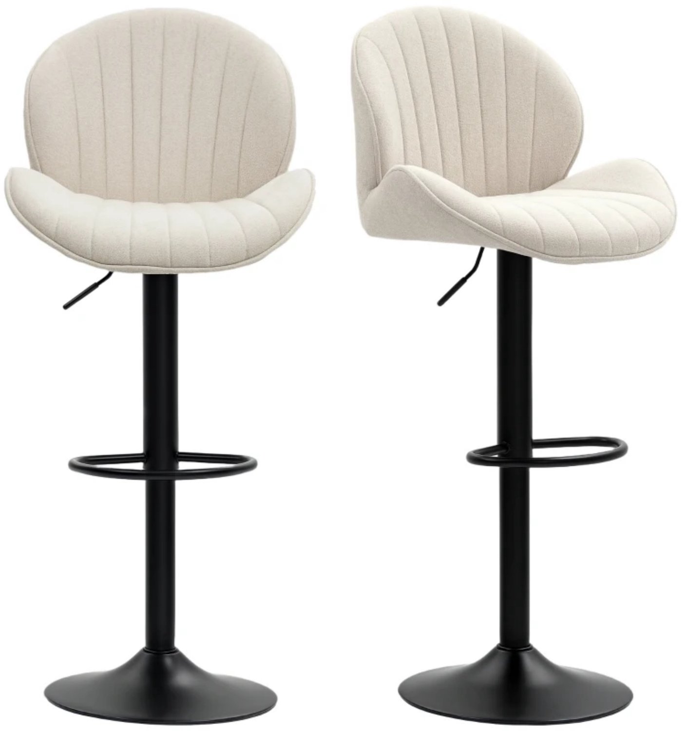 SONNENH Barkrukken set van 2 - Beige chenille en zwart staal - Draaibaar - Zithoogte 62–83 cm Beige met zwart onderstel