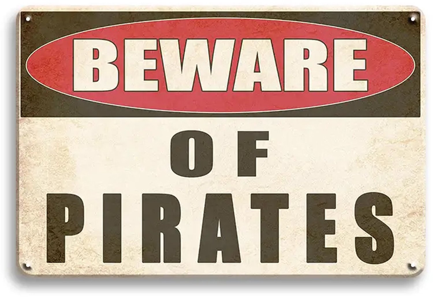 Beware Of Pirates Metalen Wandbord 20x30cm – Piraten Waarschuwingsbord – Piraat Decoratie – Mancave Bar – Vintage Retro Wanddecoratie