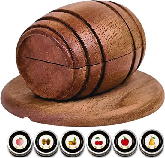Houten rookkap op een standaard met zes blikjes met verschillende smaken houtsnippers.