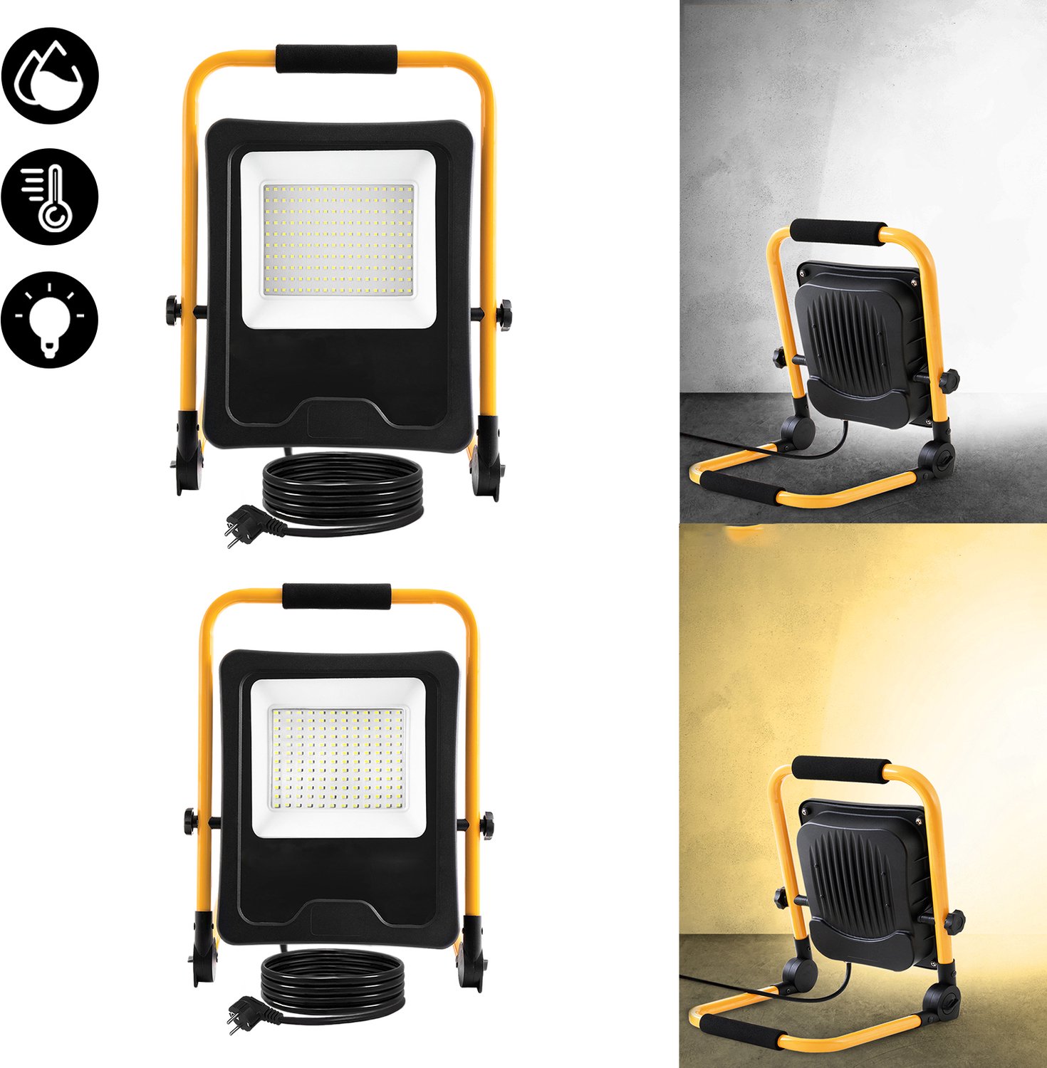 Aufun LED Baustrahler 100W Koudwit - IP65 Wasserdicht met Netsnoer, Flutlichtstrahler voor Tuin & Garage