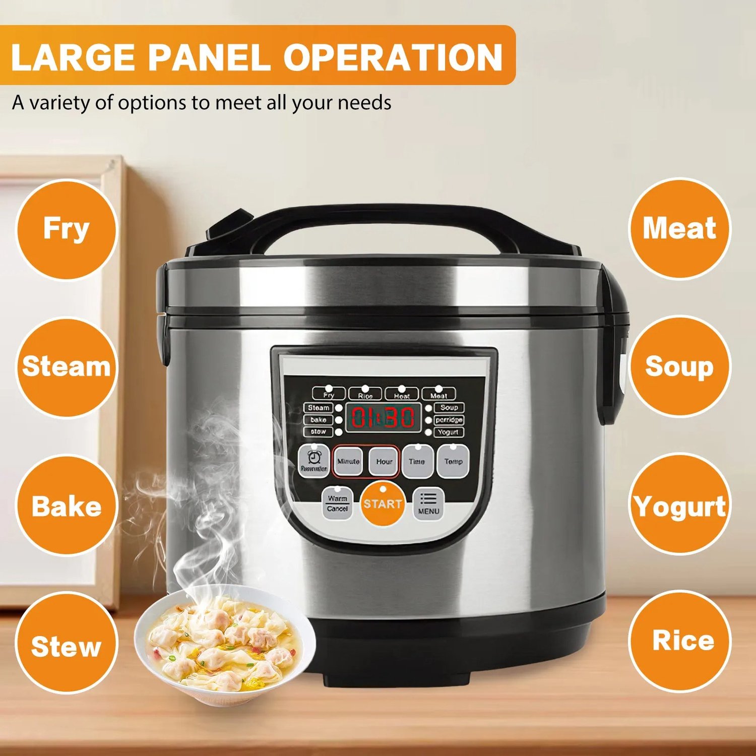 Zerova Snelkookpan - Digitale Multicooker - Pressure Cooker - Rijstkoker -Binnenpot - Warmhoudfunctie - LED Display - Zilver – foto 5