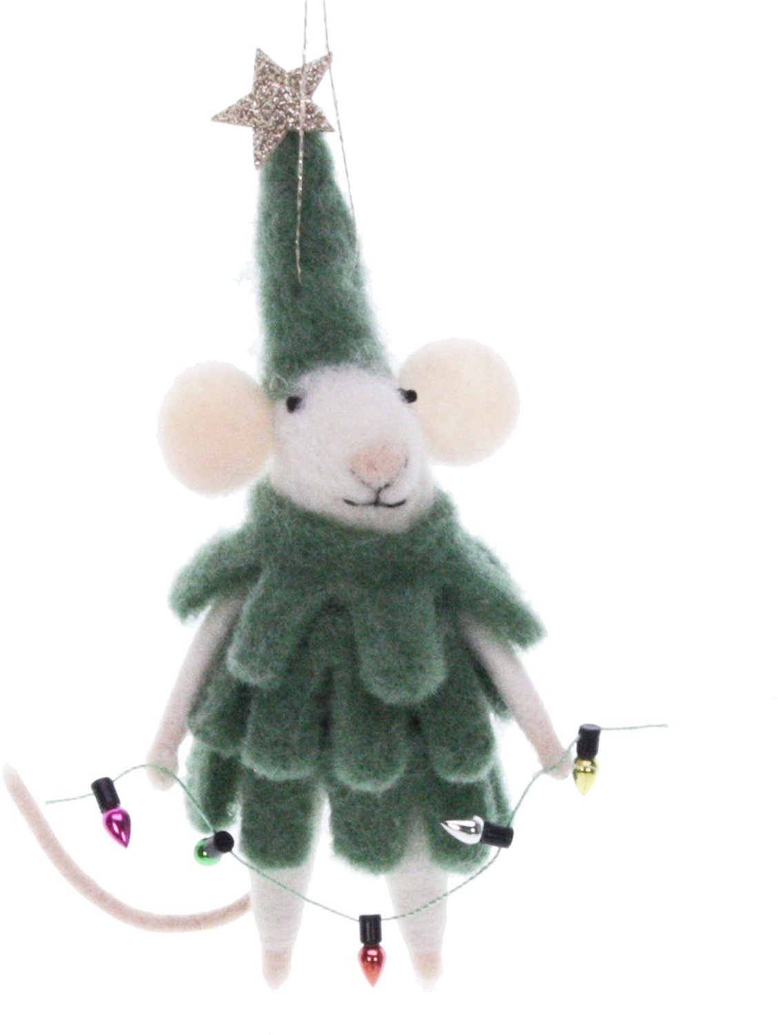 Muis als kerstboom met lichtjes 7x5x17cm