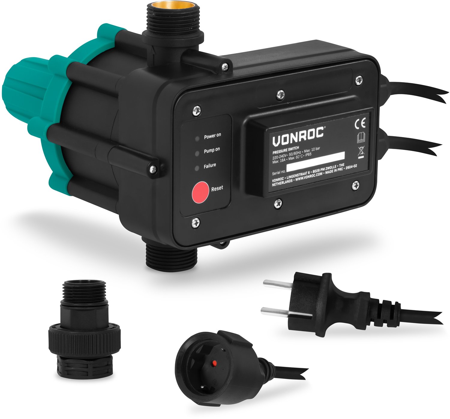 VONROC Drukschakelaar/Automatische pompbesturing - Plug & Play - Max. 16A
