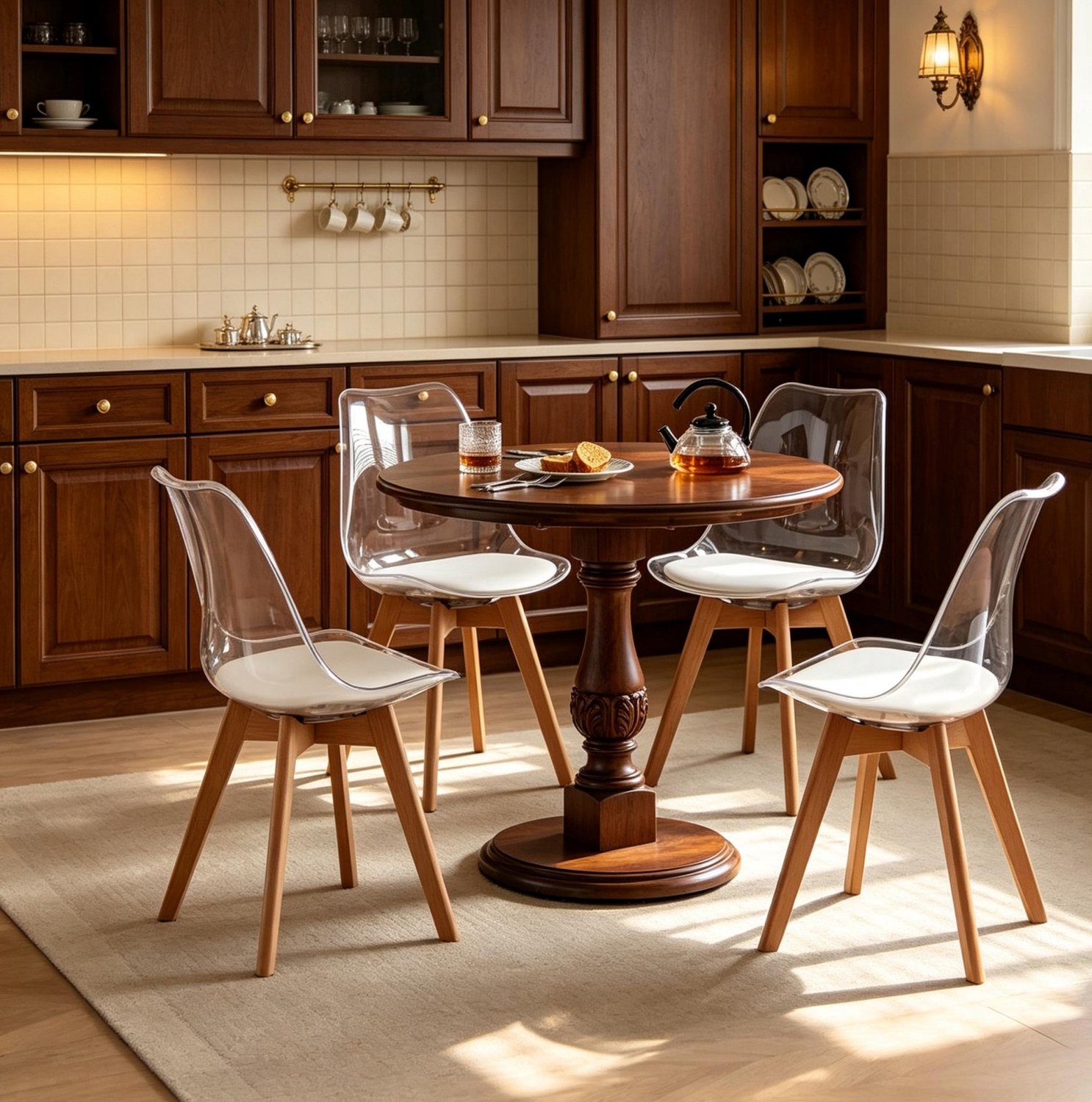 MODENUIT Eetkamerstoelen - Set Van 4 Kuipstoelen Met Kunstleren Zitting - Hout - Wit - 42x42x83 Cm