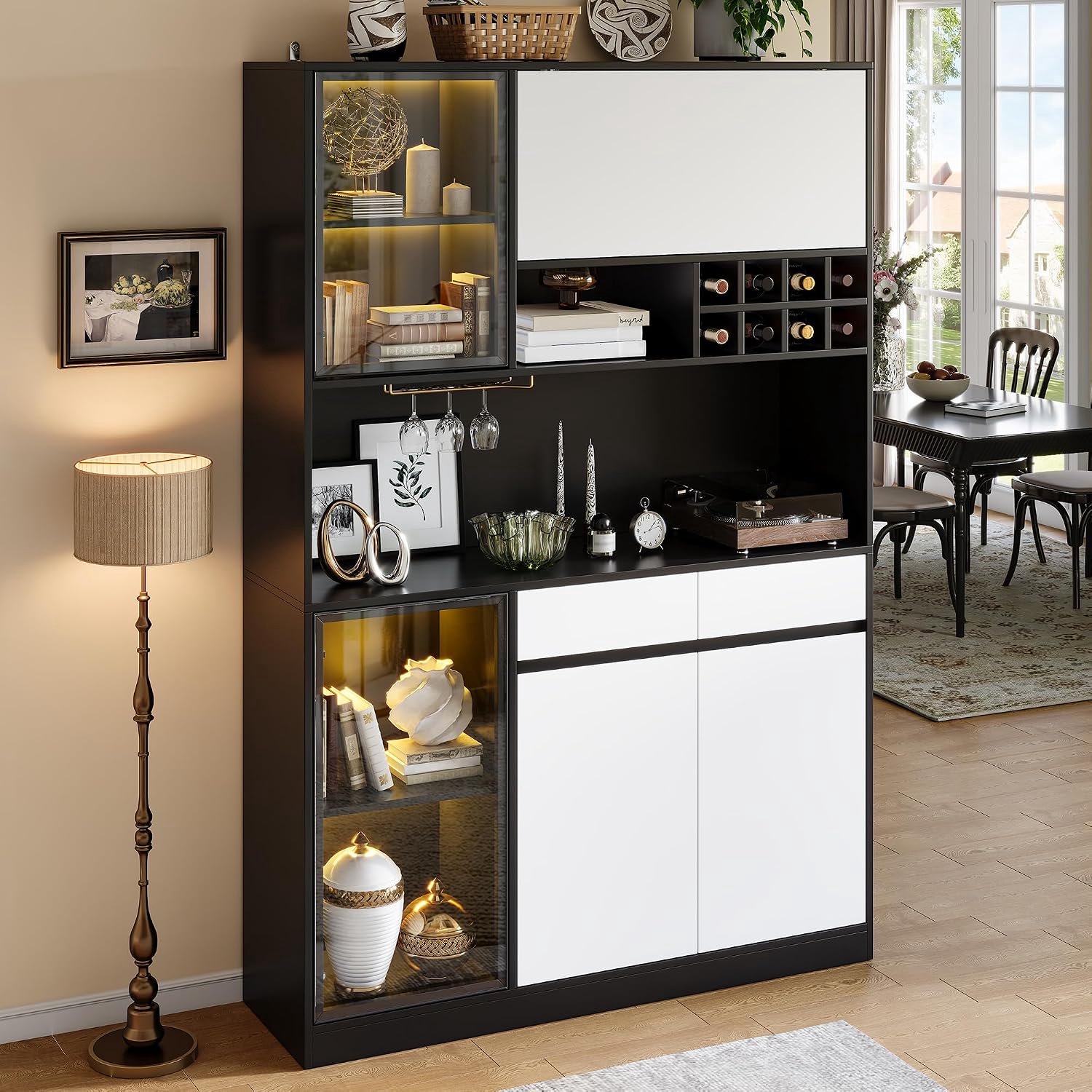 Vitrinekast LuxeLine 120x35x180 cm – Zwart/Wit