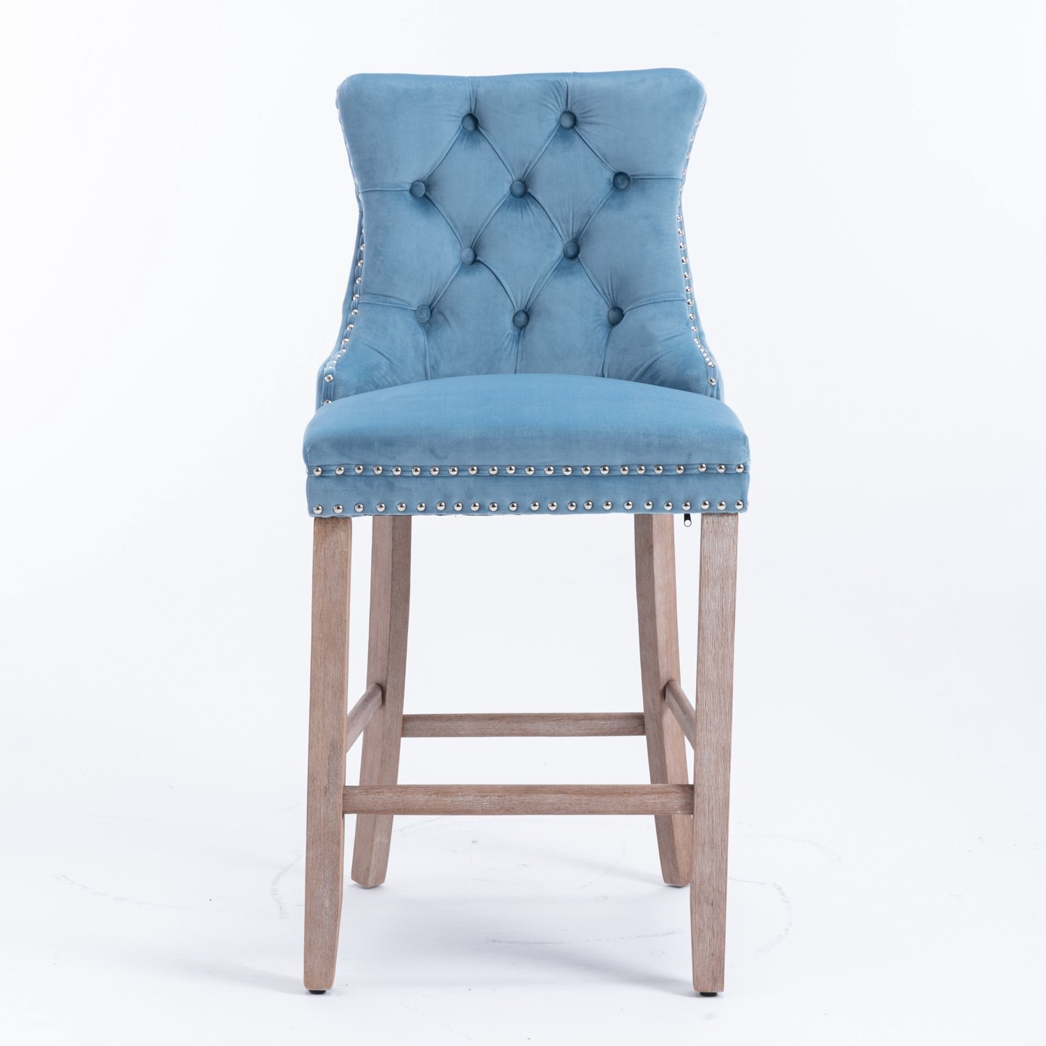 SONNENH Barkrukken set van 2 - Velvet bekleding en houten poten - Zithoogte 67 cm - Lichtblauw