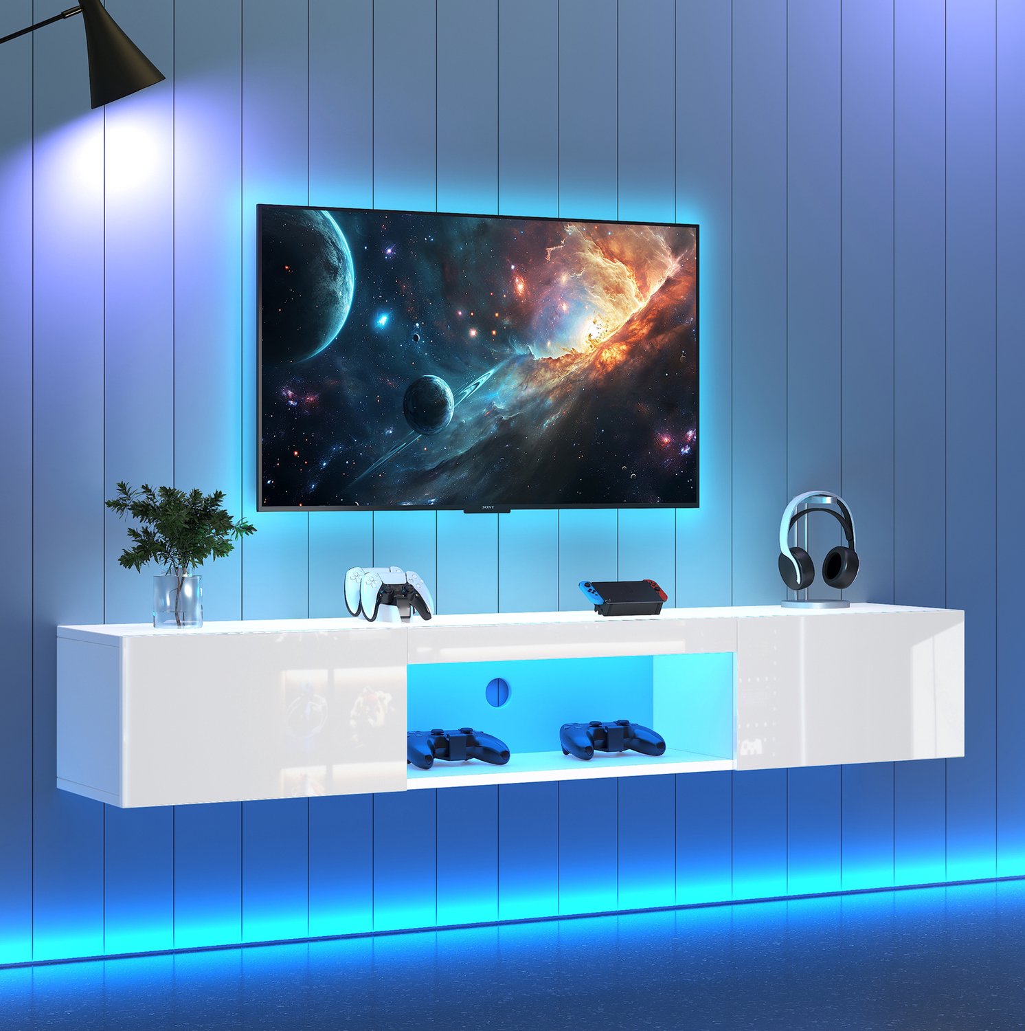 CHICFURN TV-meubel - LED-verlichting - wandmontage - 2 kleppen - wit