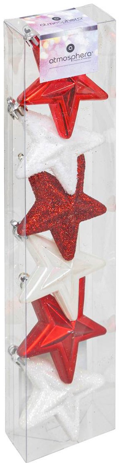 JJA - 6 glinsterende rood-witte sterhangers voor de kerstboom, 6 cm