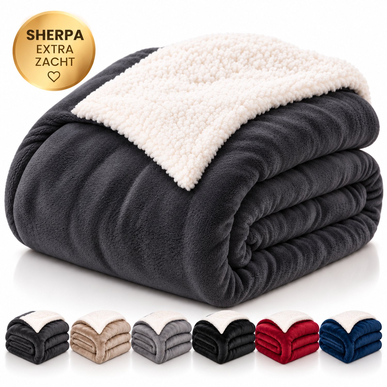 Komfortec Sherpa Fleece Deken - Bankdeken - 240x220 cm – Antraciet