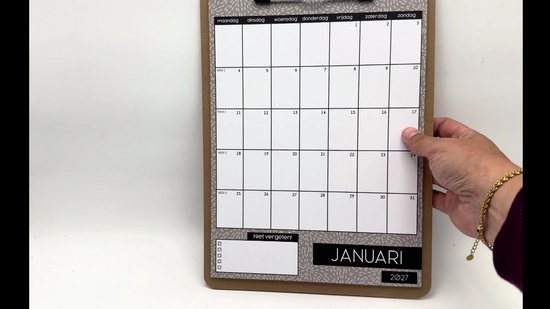 Maandkalender 2027 op Klembord – A4 – 12 Maanden – Weeknummers – Ruime Schrijfvakken – Neutraal