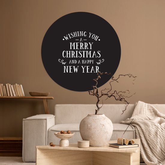 Citation de Noël Je vous souhaite un joyeux Noël sur fond noir Sticker papier peint cercle mural - 100x100 cm - peinture ronde - cercle papier peint - cercle mural - cercle vivant - autocollant & découpe ronde