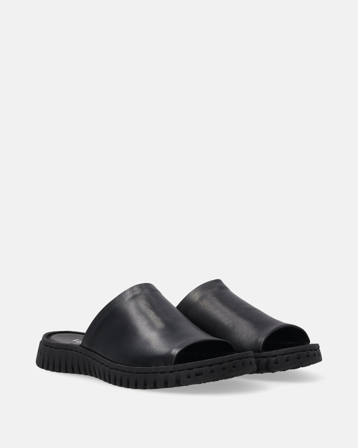 Dames Slippers - Leren Slides - Zwart - Brede Band