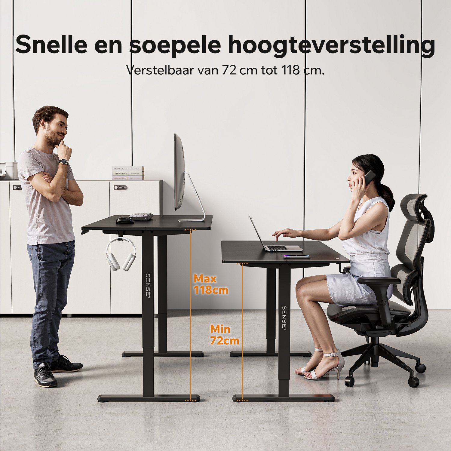 SENSE7 NOJO LIGHT - Elektrisch Verstelbaar Bureau - 160x80 cm - Geheugenfunctie - Zit Sta Bureau - Computertafel - Zwart thumbnail 6
