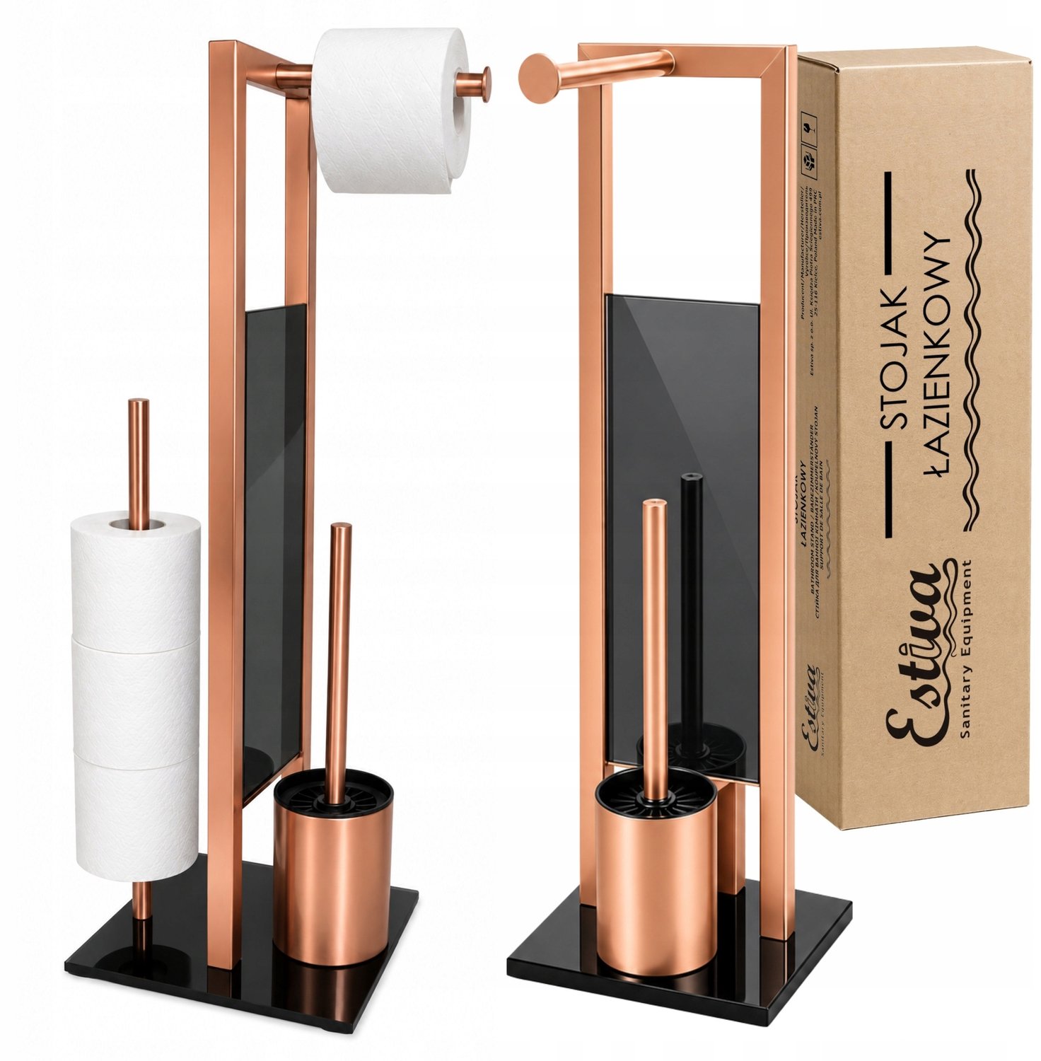 Estiva GLASS COPPER Toiletrolhouder met WC Borstel 3-in-1 Koper