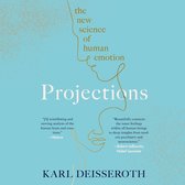 Boekomslag Projections van Karl Deisseroth met een gouden lijntekening van een menselijk gezicht op een blauwe achtergrond.