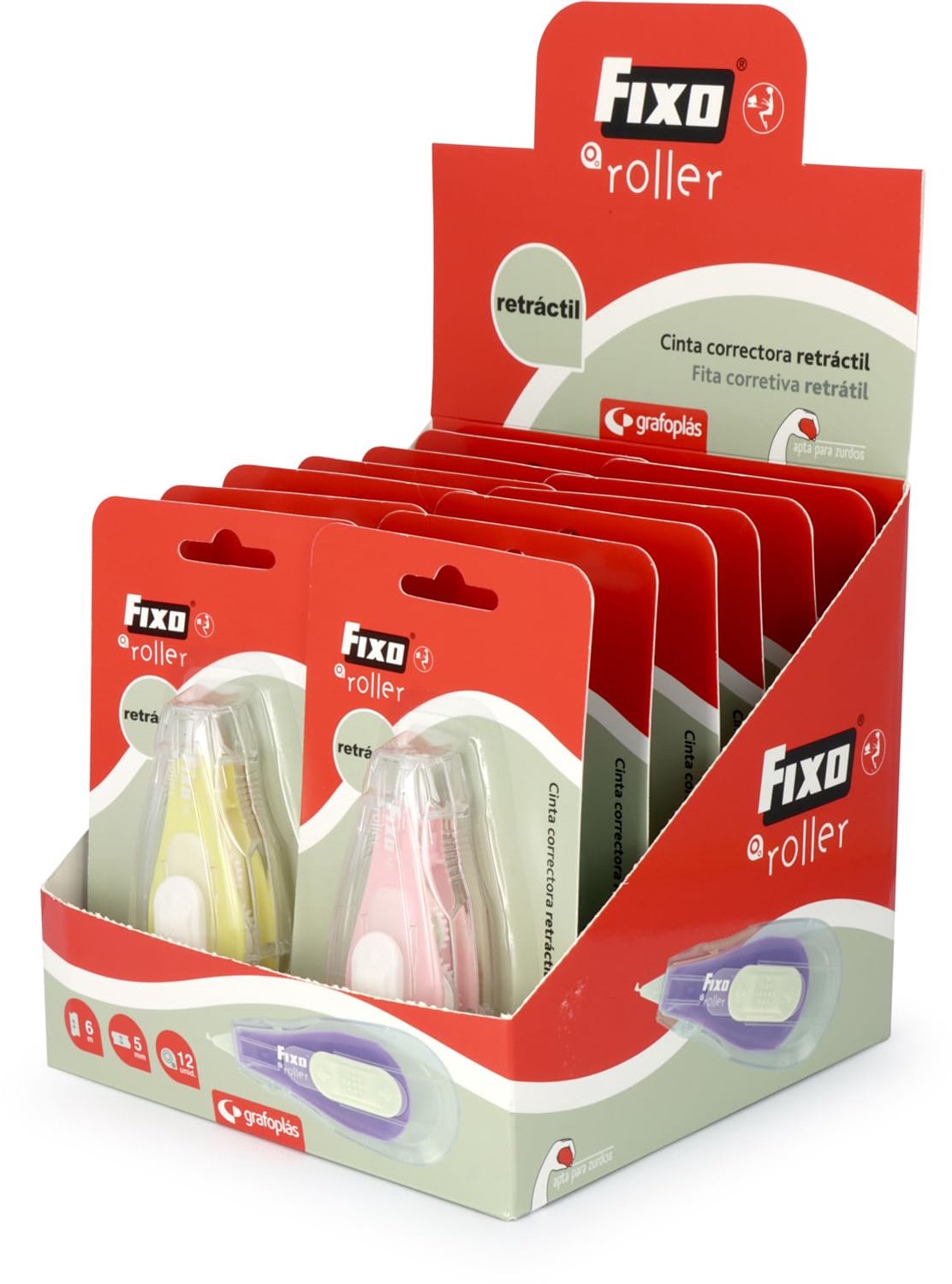 Correctietape 12 stuks - intrekbaar 6 m x 5 mm - voor linkshandigen - direct schrijven - ShopVlot