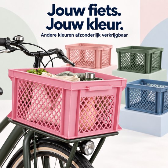 Dutch Standard Fietskrat – 26 Liter – 40 x 30 x 22 cm – Kunststof – Voor Voordrager – Roze — afbeelding 2