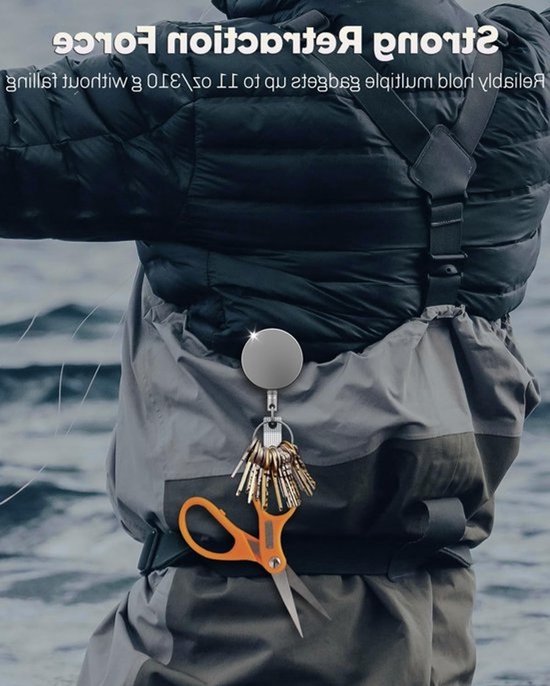 Duurzame metalen intrekbare badge reel voor ID-kaarthouder en sleutelhanger - Roestvrijstalen veer, 70 cm nylon koord en stevige broeksriemclip — afbeelding 2