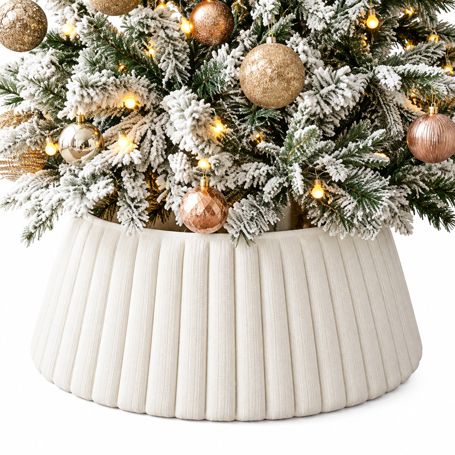 VILIMA - Kerstboomvoet - Kerstboom kraag - Kerstboomrok - Kerstmis - 72x58x23,5 cm - Crème wit - Gestreept - Oprolbaar
