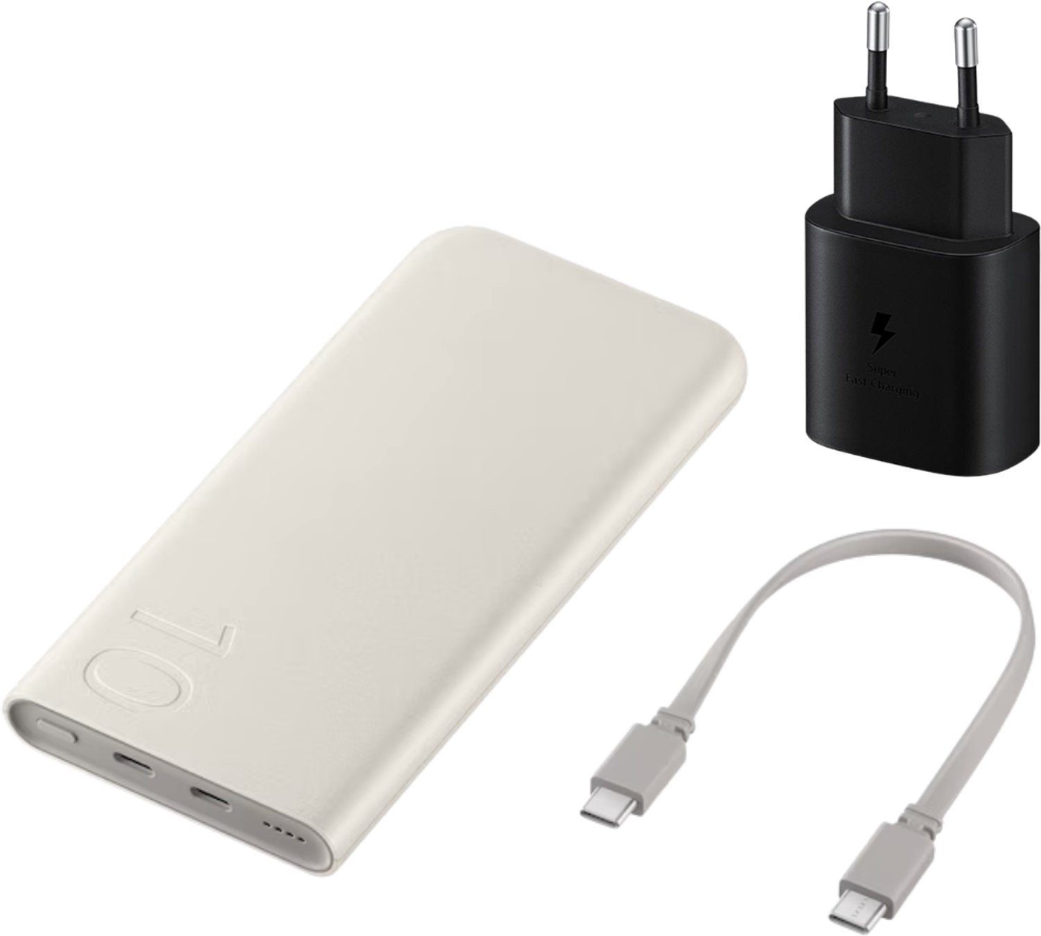Samsung 10000mAh Powerbank + 25W Snellader - Fast Charge 45W - Beige
