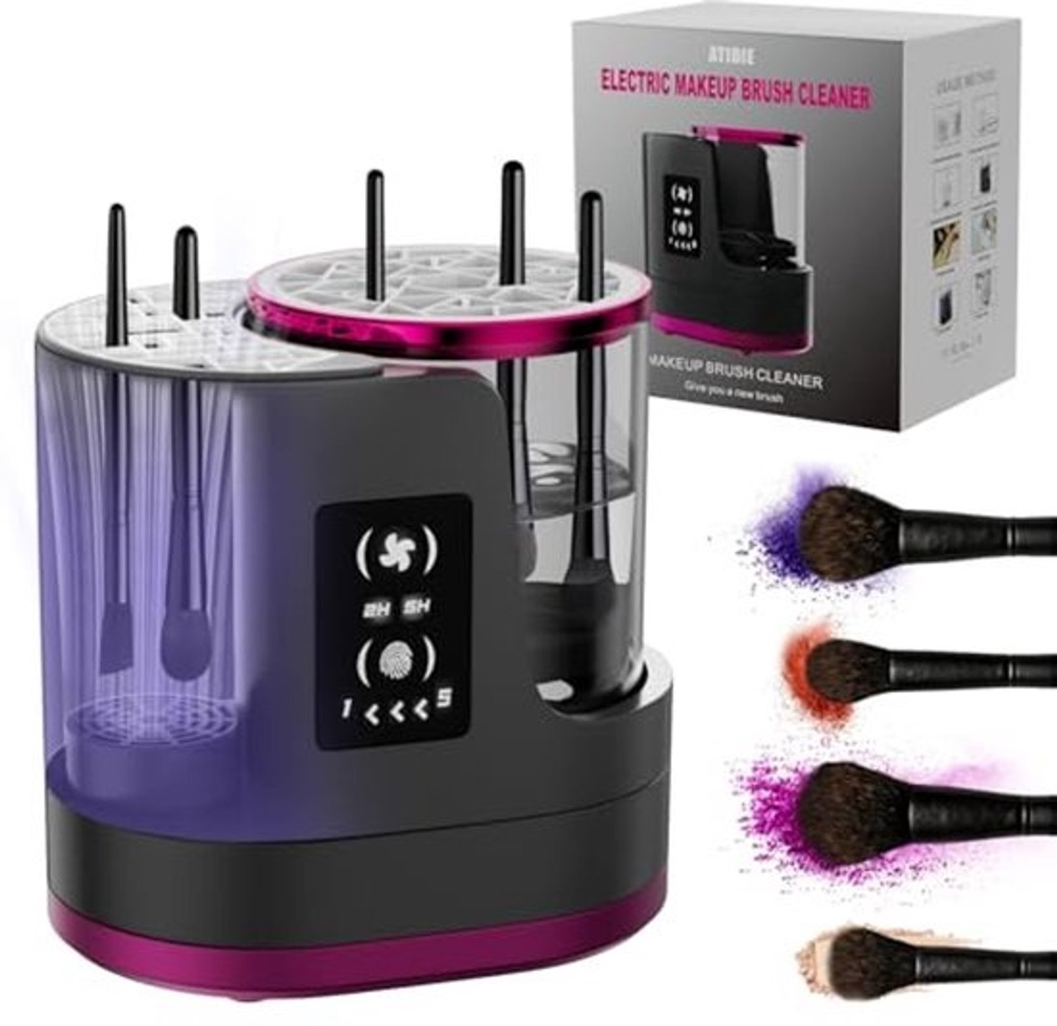 3-in-1 elektrische make-upborstelreiniger met droger - USB-dieptereiniging voor make-upborstels